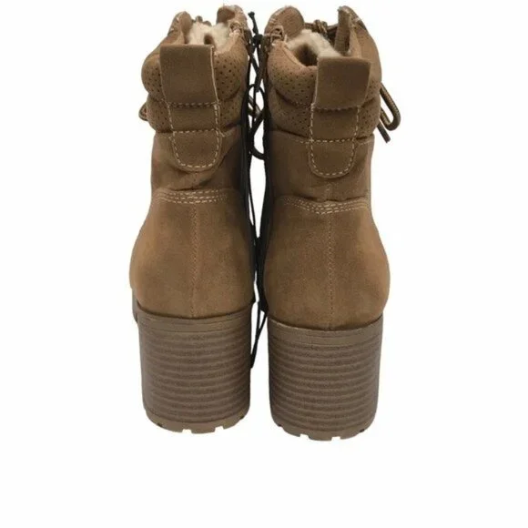 Chunky Heeled Boots Y2K 90s Lug Sole Women 7.5 M Lace Up Shearling Accent Zipper - Picture 4 of 14